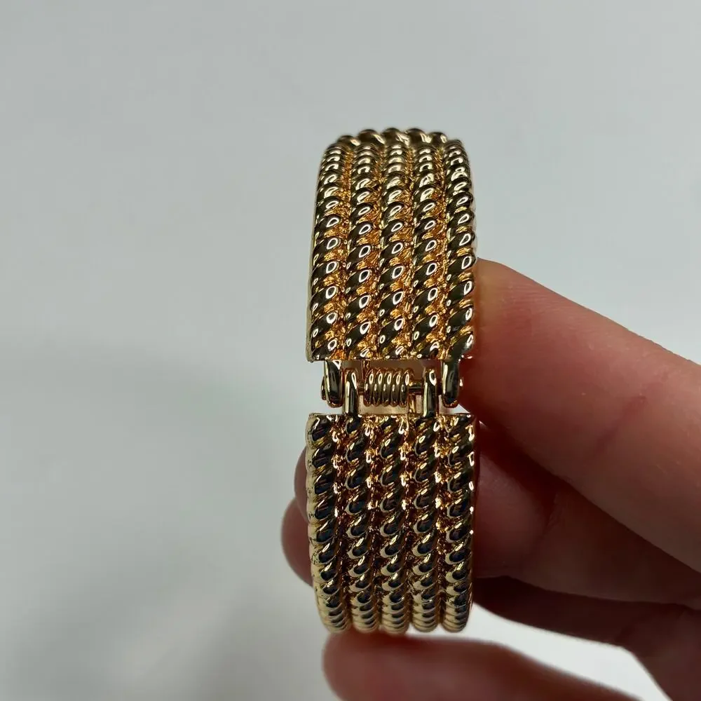 Gold Rhinestone Cuff Hinged Bracelet